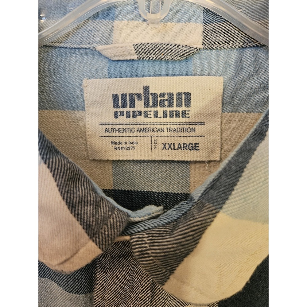 Urban Pipeline Men's Blue White Flannel Casual Button Up Long Sleeve Shirt, XXL - Picture 2 of 8
